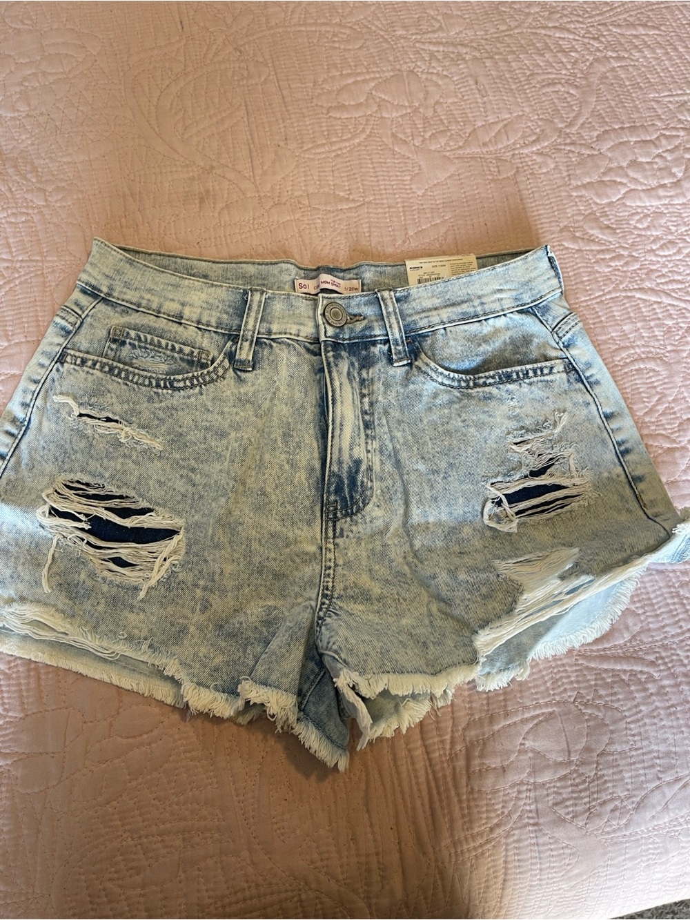 SO Light Blue Acid Wash Distressed Jean Shorts